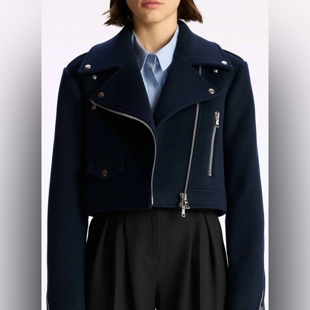 A.L.C | Oxford Jacket In Navy Blue Size 8 NEW Moto Cropped